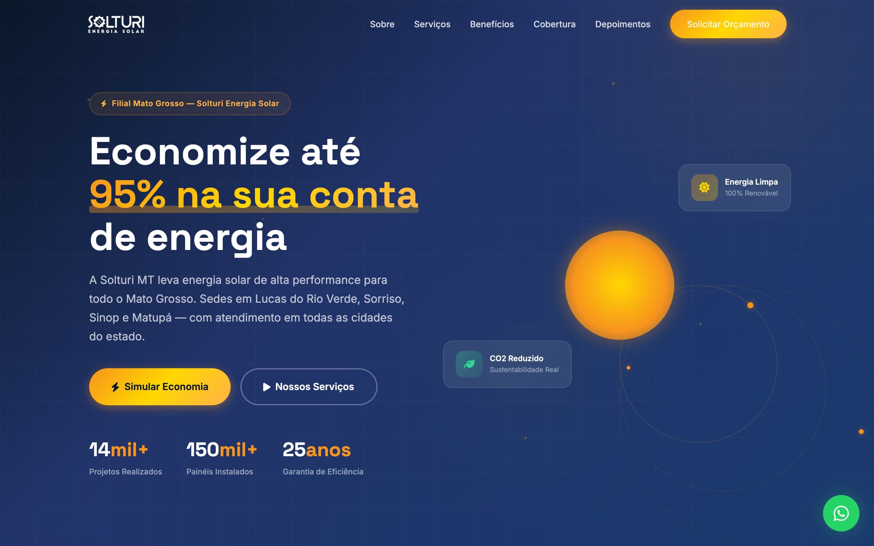 Landing page do case Solturi Energia Solar